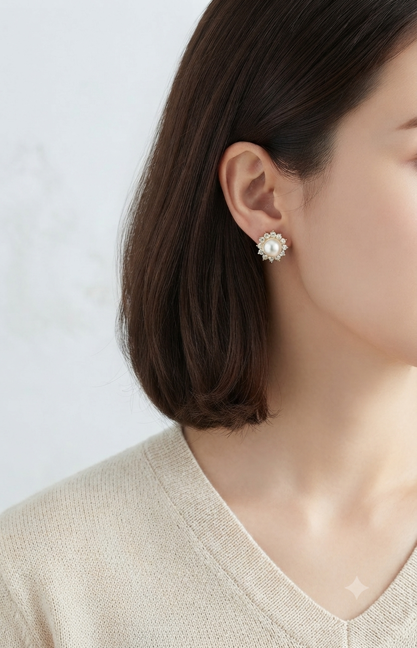 Halo Setting Fresh Water Pearl Studs Earrings