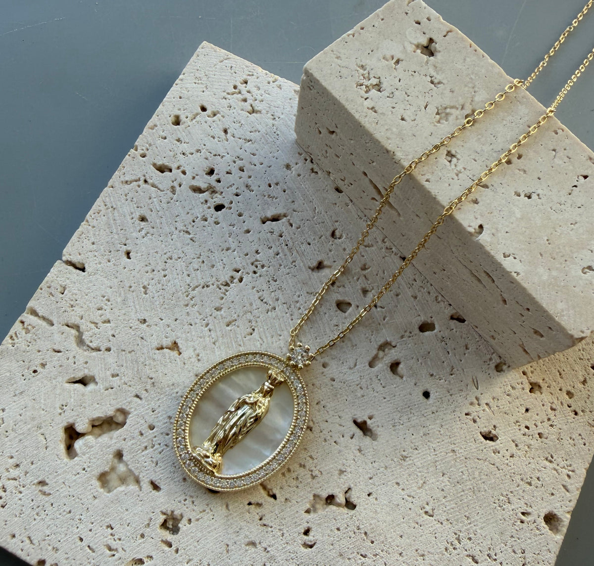 Virgin Mary MOP Pendant Necklace
