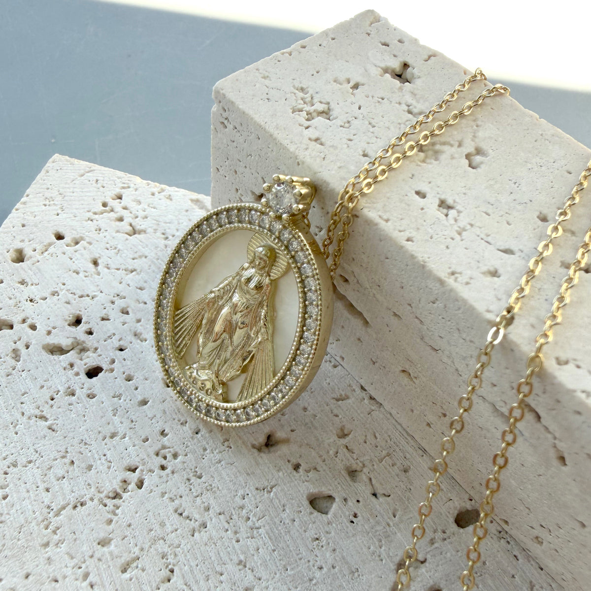 Virgin Mary MOP Pendant Necklace