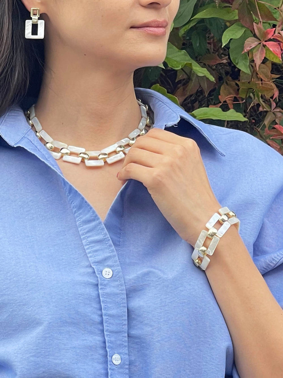 Mother of Pearl Bracelets, Square Link Bracelets Fashion Accessories, Elegant Accessories