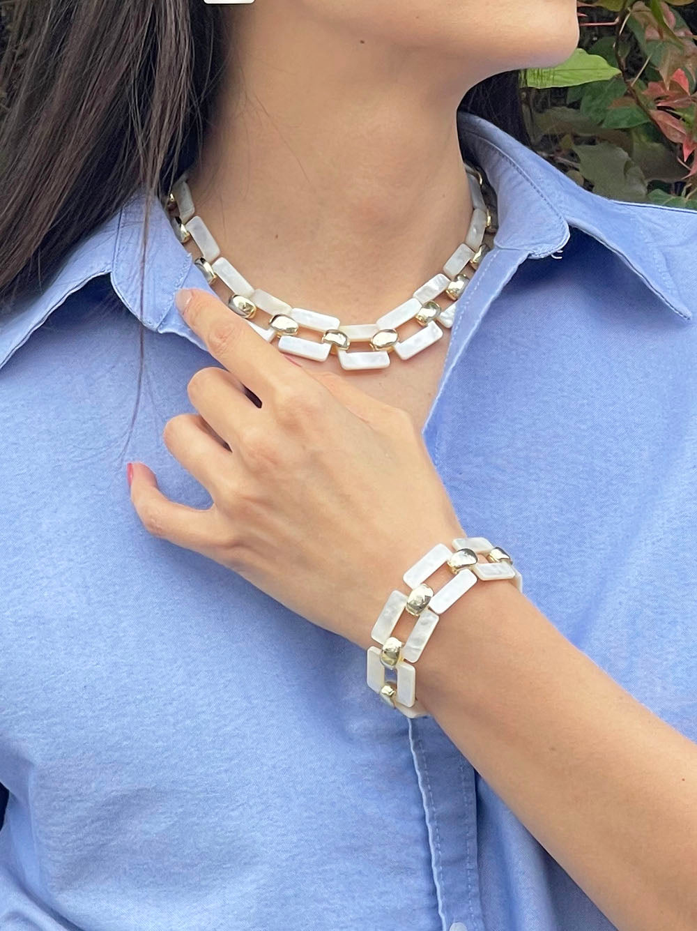 Mother of Pearl Bracelets, Square Link Bracelets Fashion Accessories, Elegant Accessories