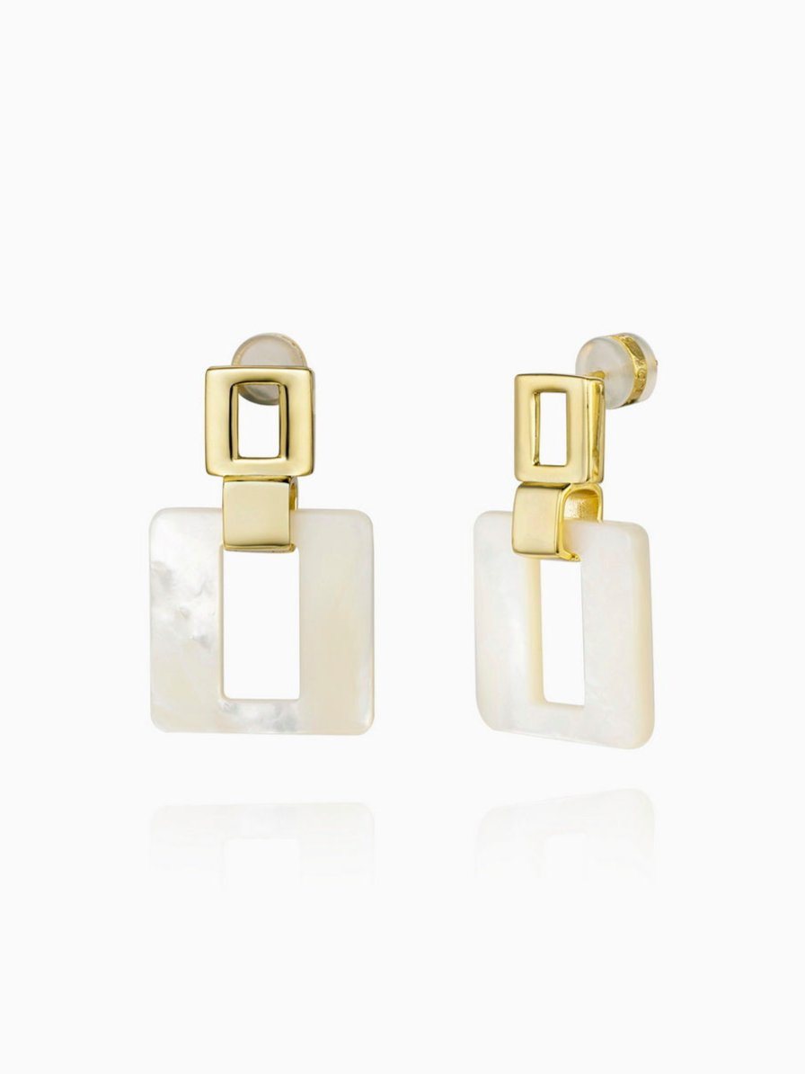 Mother of Pearl Earrings, Square Link Earrings, Dangle Earrings, Fashion Accessories, Elegant Accessories