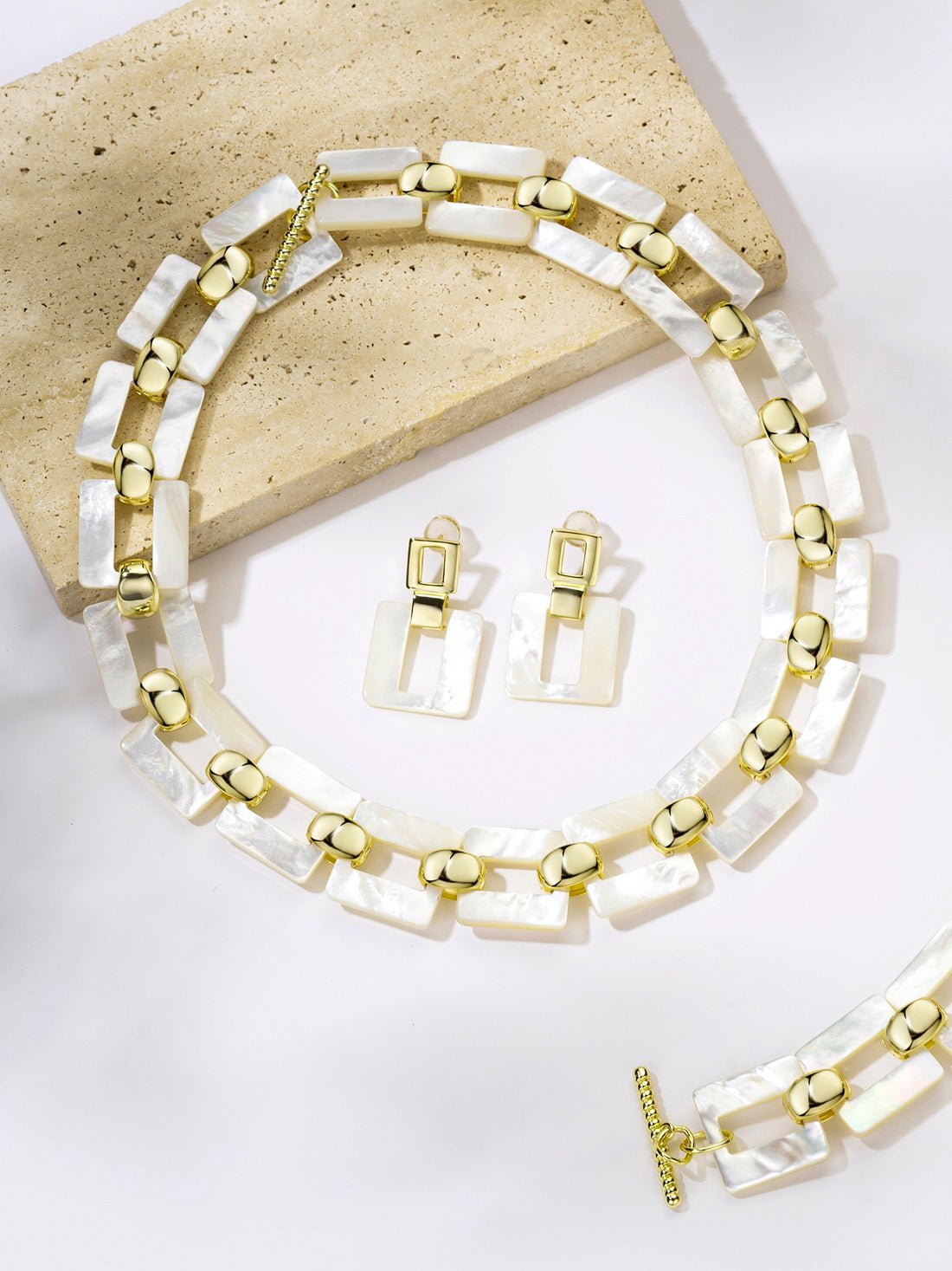 Mother of Pearl Necklaces, Square Link Necklaces, Fashion Accessories, Elegant Accessories