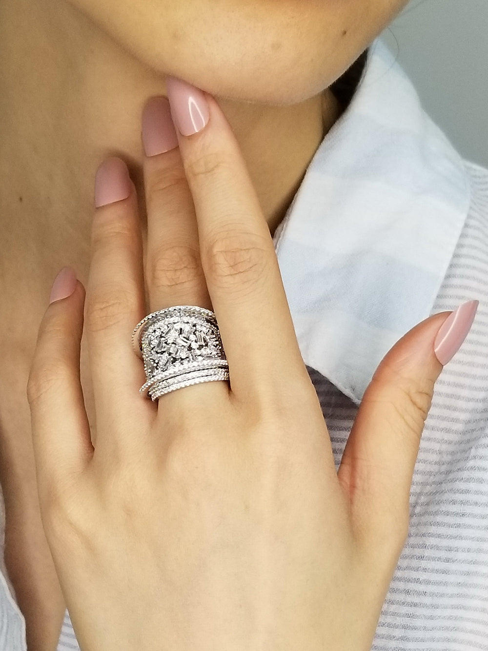 Cocktail Ring, Multi-Layer Diamond Ring, Cigar Band Ring, Fashion Accessories, Statement Ring