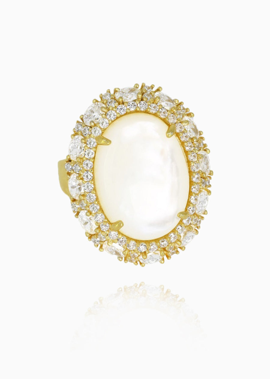 Mother of Pearl Gold Ring, Oval Vintage Ring, Fashion Accessories, Statement Ring