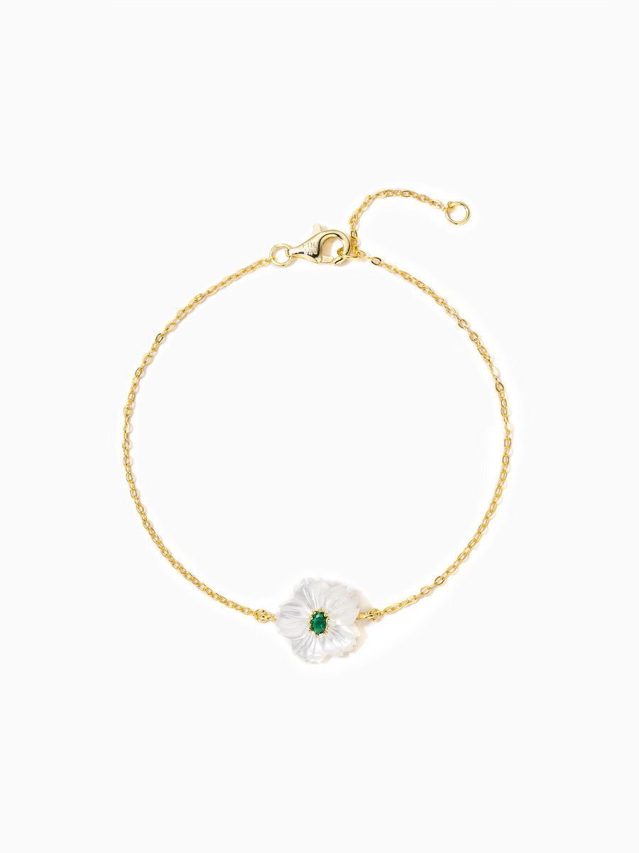 Mother of Pearl Flower with Green Cubic Zirconia Bracelets