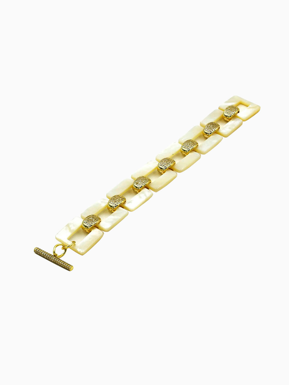 Square Shape MOP With CZ Link Bracelet