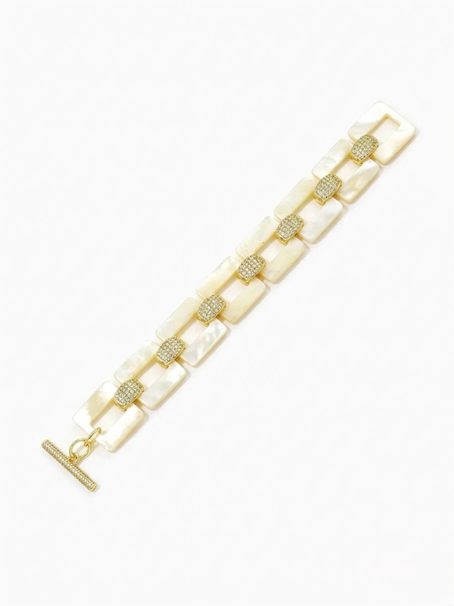 Square Shape MOP With CZ Link Bracelet