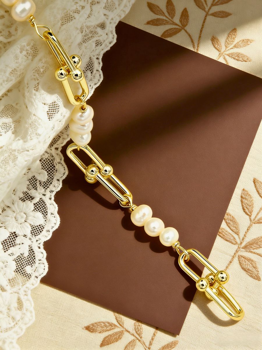 Elegant 5mm Fresh Water Pearl Link Bracelet