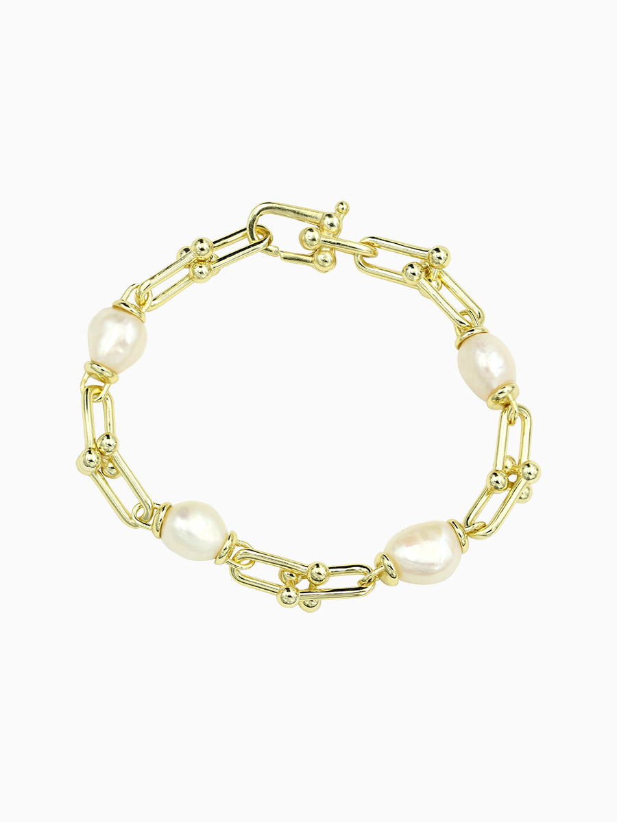 Elegant 7mm Fresh Water Pearl Link Bracelet