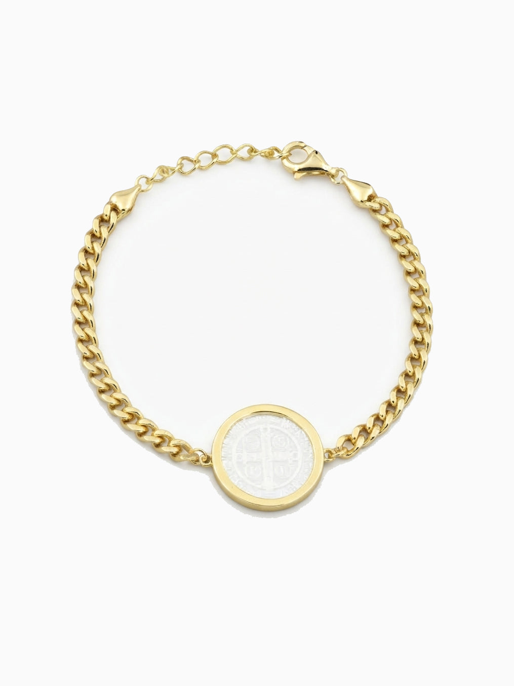 Vermeil Gold Plated Religion "Saint Benedict Medal" 925 Silver Bracelet