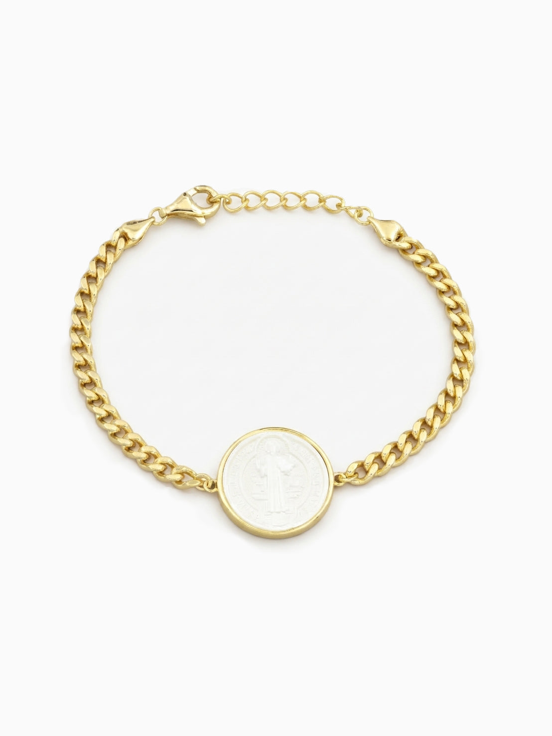 Vermeil Gold Plated Religion "Saint Benedict Medal" 925 Silver Bracelet