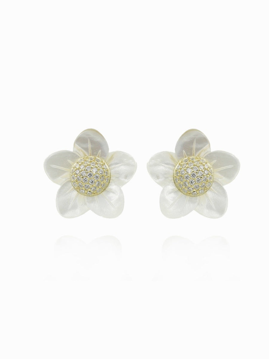 Mother of Pearl Five Point Flower Studs Earrings