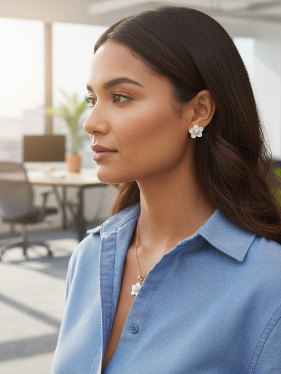 Mother of Pearl Five Point Flower Studs Earrings