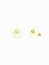 Load image into Gallery viewer, Mother of Pearl Orchid Flower with CZ Studs Earrings
