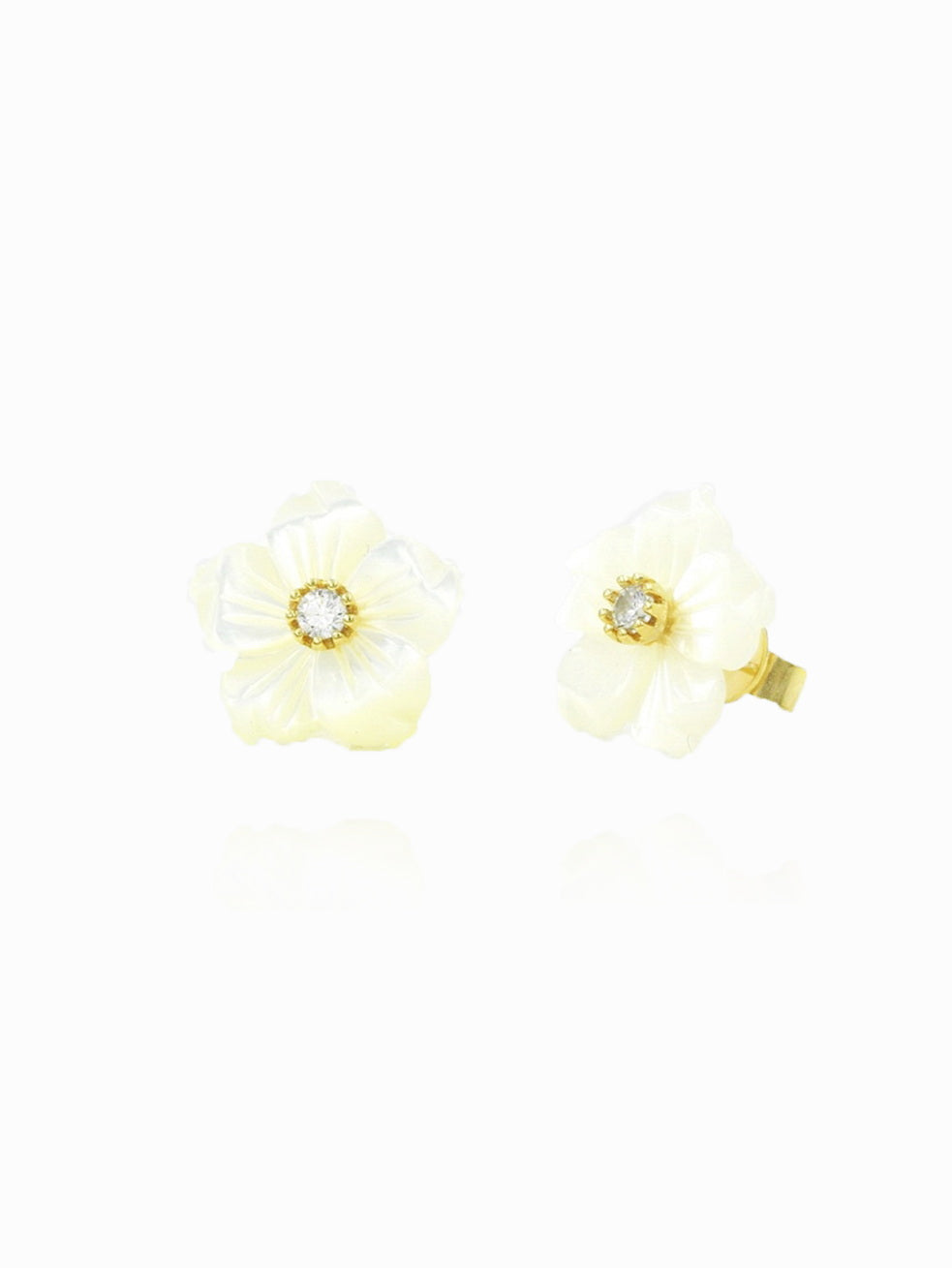 Mother of Pearl Orchid Flower with CZ Studs Earrings