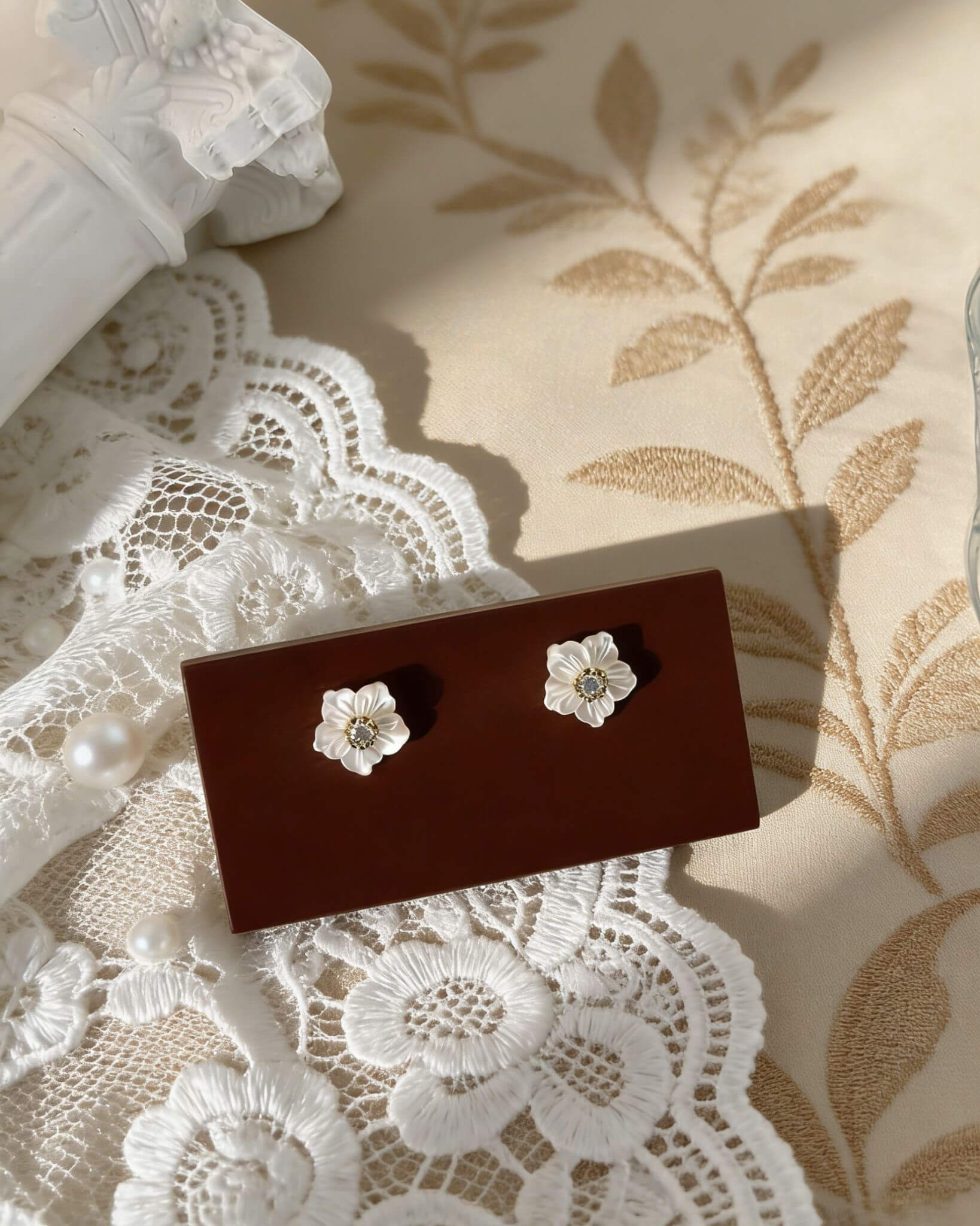 Mother of Pearl Orchid Flower with CZ Studs Earrings