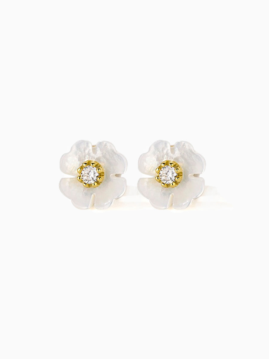 Small Mother of Pearl Flower with CZ Stud Earrings