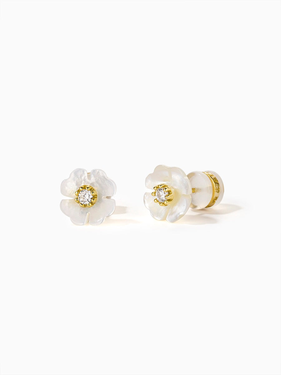 Small Mother of Pearl Flower with CZ Stud Earrings