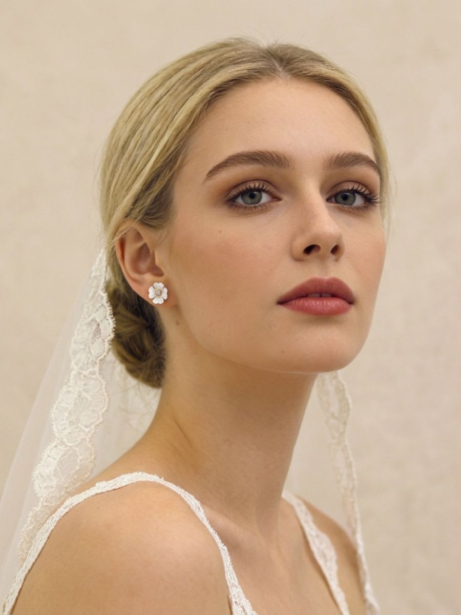 Small Mother of Pearl Flower with CZ Stud Earrings