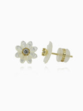 Load image into Gallery viewer, Carved MOP Flower with CZ Center Studs Earrings
