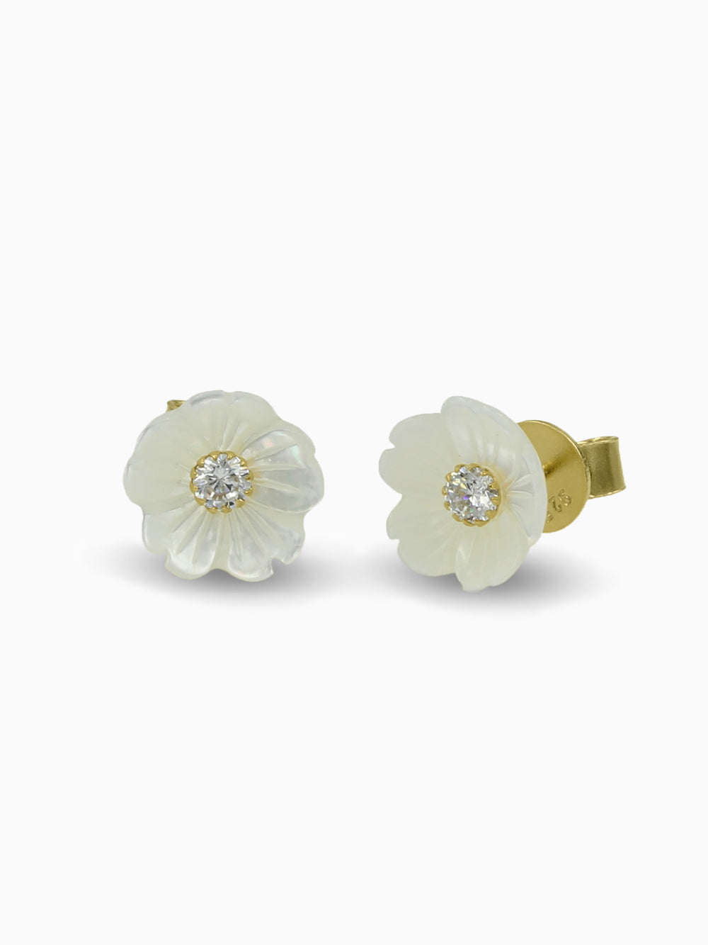 Delicate Hand-carved Mother of Pearl Flower Stud Earrings