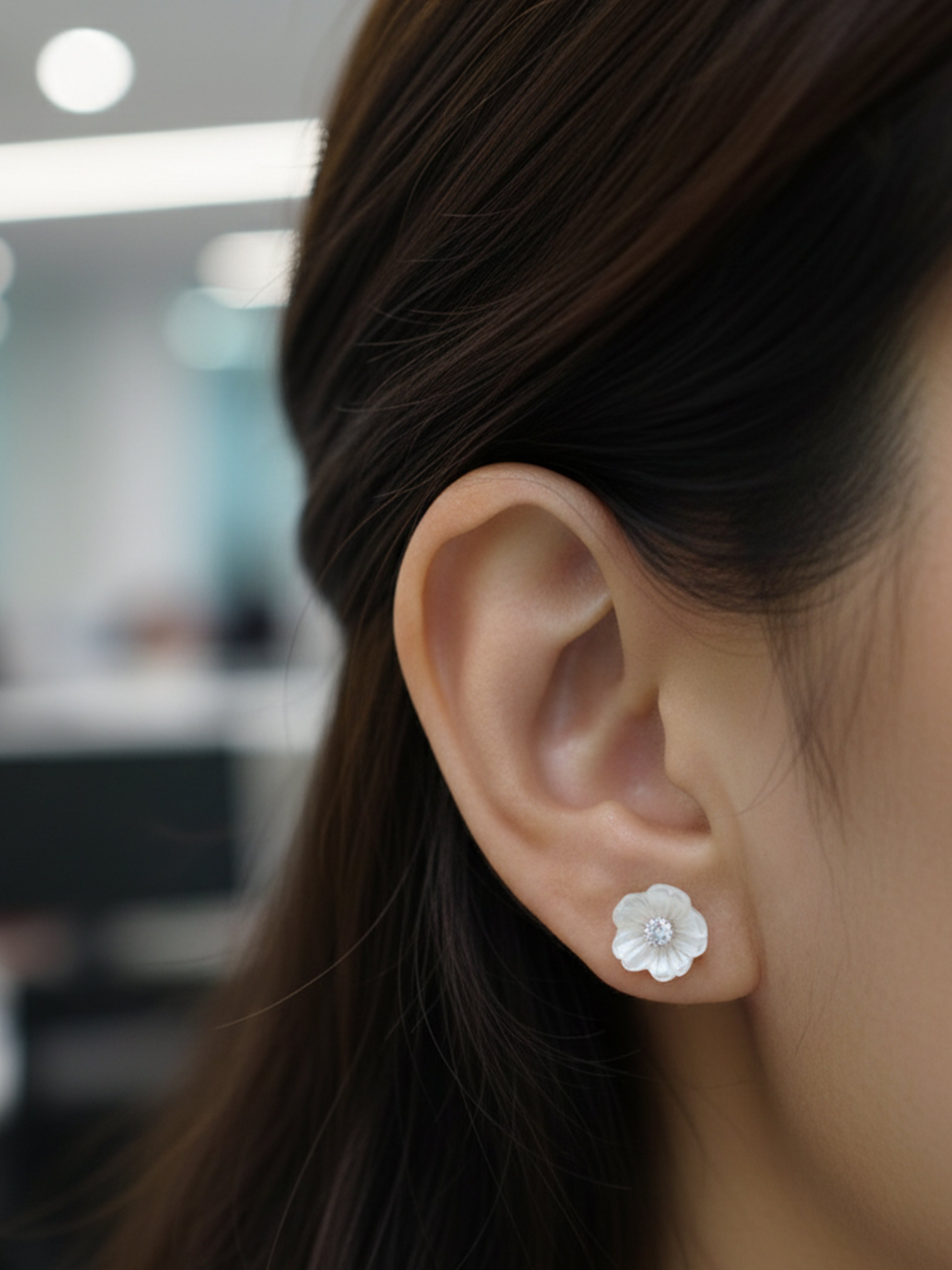 Delicate Hand-carved Mother of Pearl Flower Stud Earrings