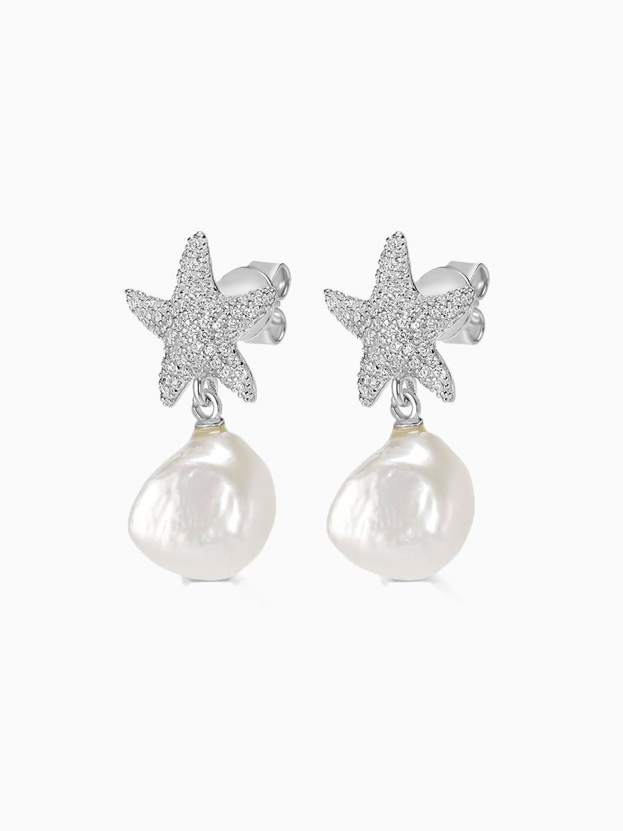 Starfish Fresh Water Pearl Drop Earrings