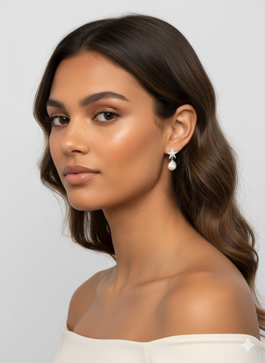Starfish Fresh Water Pearl Drop Earrings