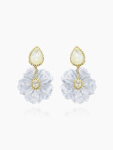 Load image into Gallery viewer, Synthetic Ruby/Blue/White/Green Stone Mother of Pearl Flower Earrings
