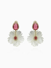 Load image into Gallery viewer, Synthetic Ruby/Blue/White/Green Stone Mother of Pearl Flower Earrings
