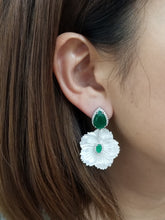 Load image into Gallery viewer, Synthetic Ruby/Blue/White/Green Stone Mother of Pearl Flower Earrings
