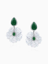 Load image into Gallery viewer, Synthetic Ruby/Blue/White/Green Stone Mother of Pearl Flower Earrings
