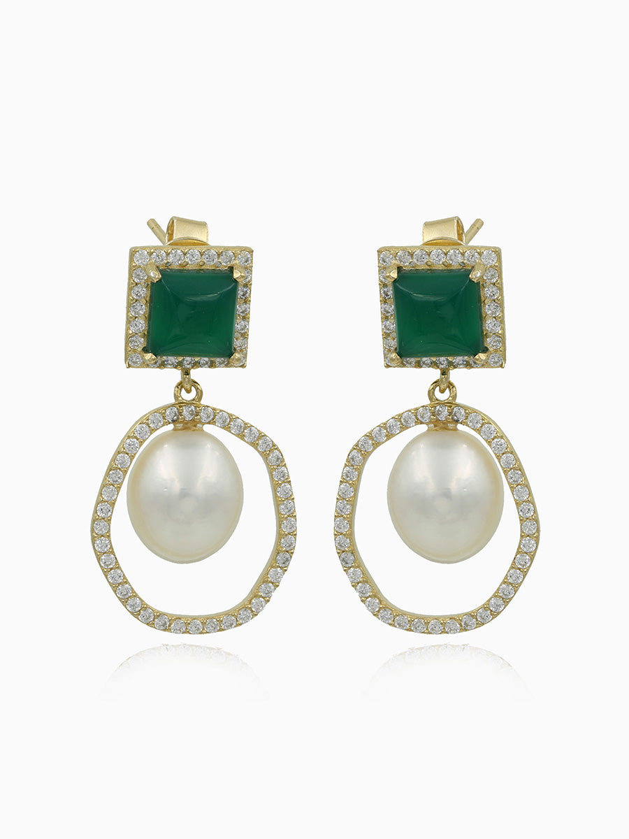 Fresh Water Pearl, Cubic Zirconia, Green Agate, Dangle Earring, Fashion Accessories, Elegant Jewelry