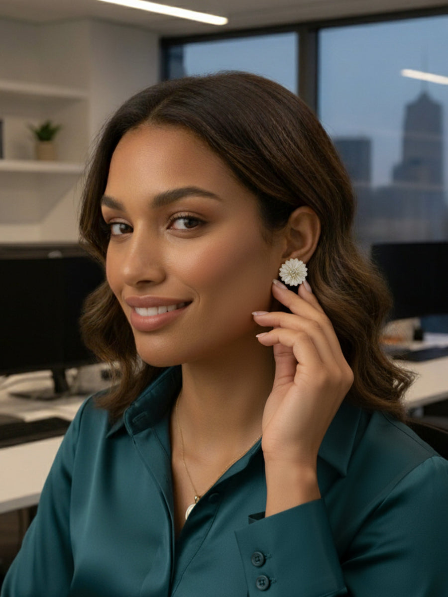 Daisy Flower Mother of Pearl Studs Earrings