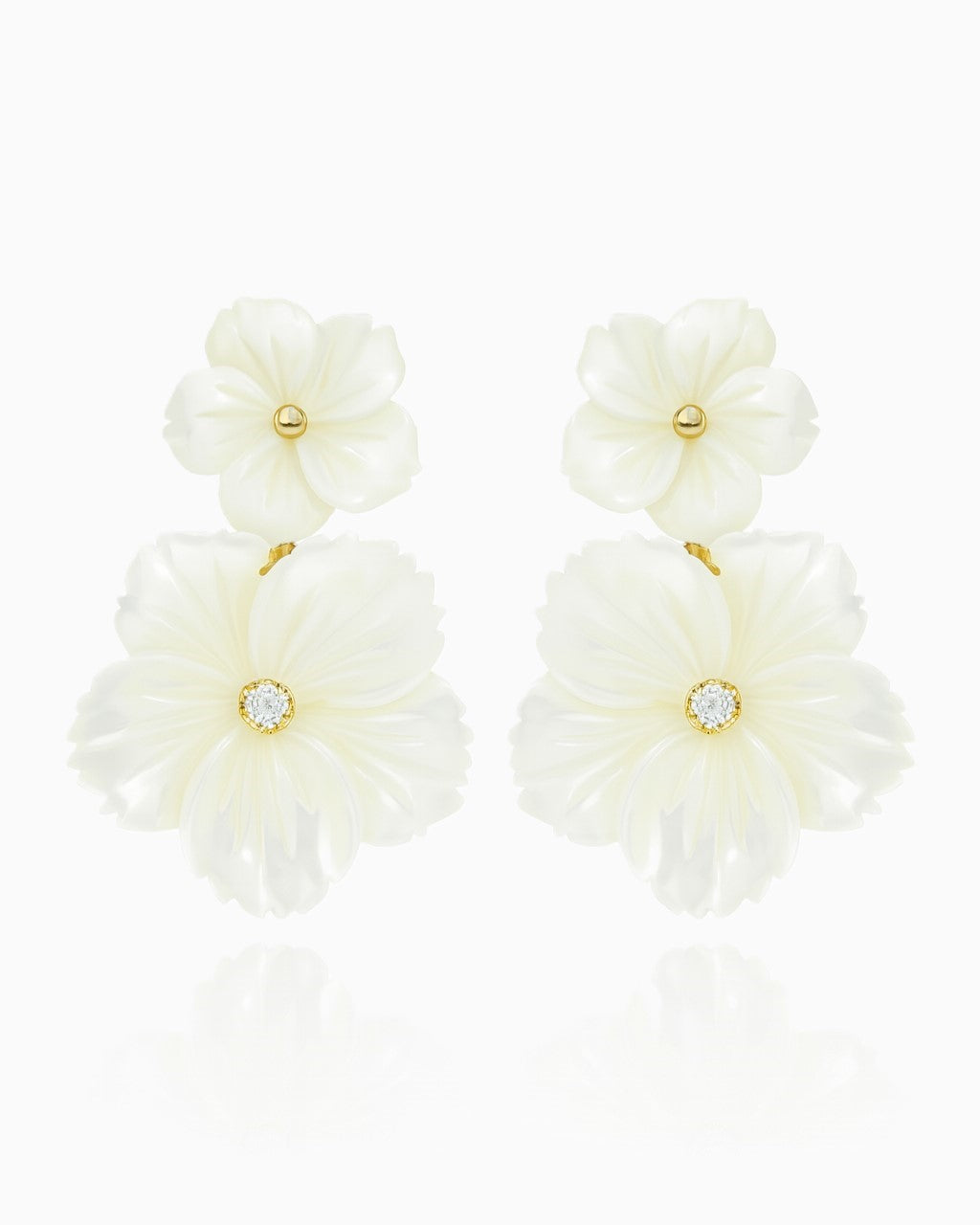 Double Flower Mother of Pearl Dangle Ear Jacket Earrings