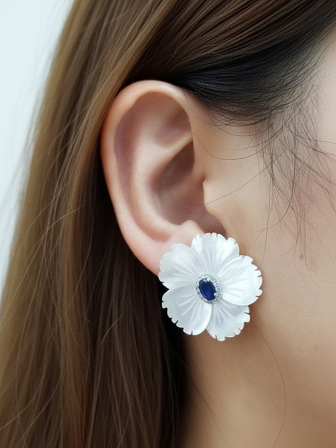 Mother of Pearl  Flower CZ Stud Earrings