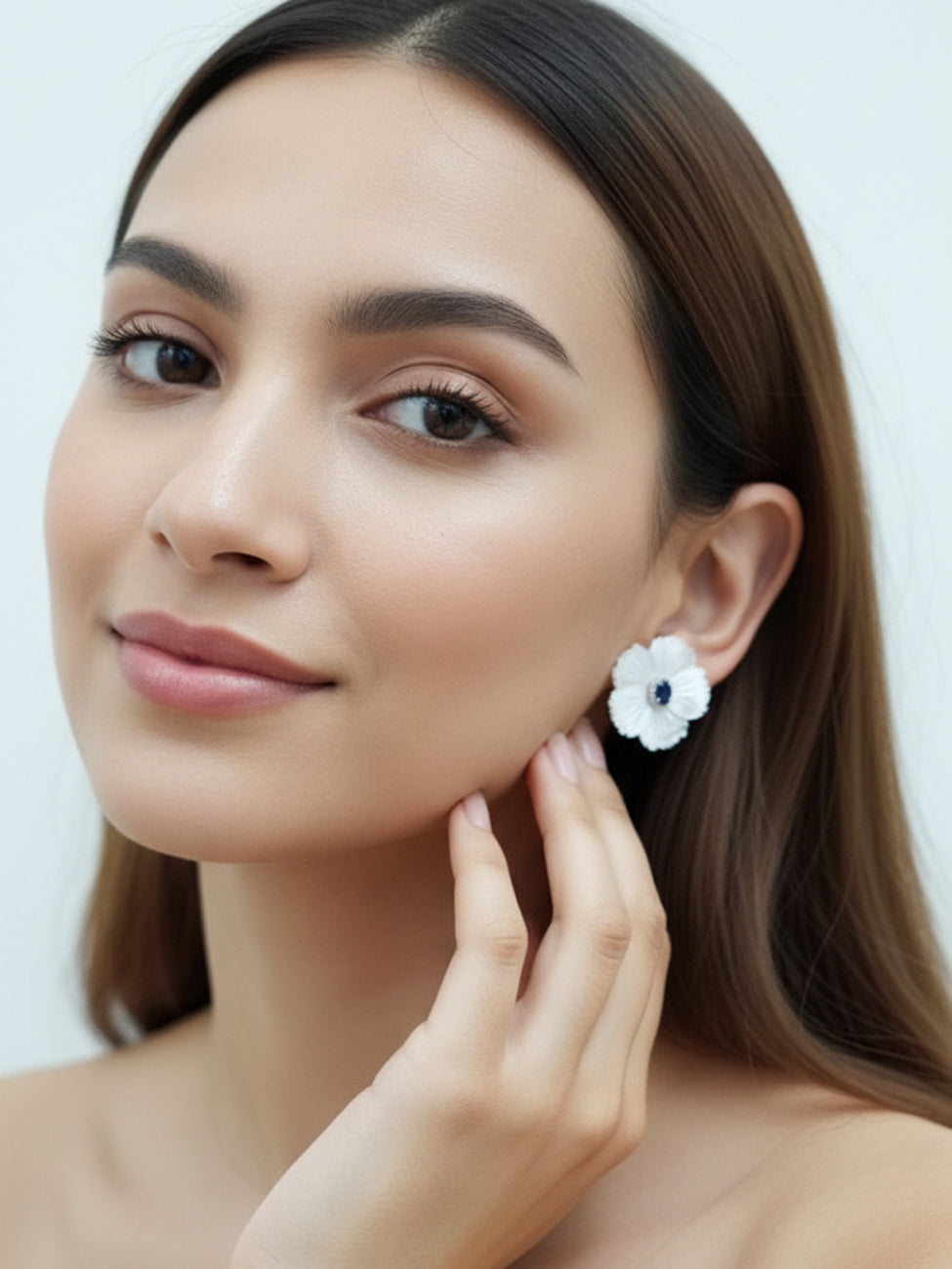 Mother of Pearl  Flower CZ Stud Earrings