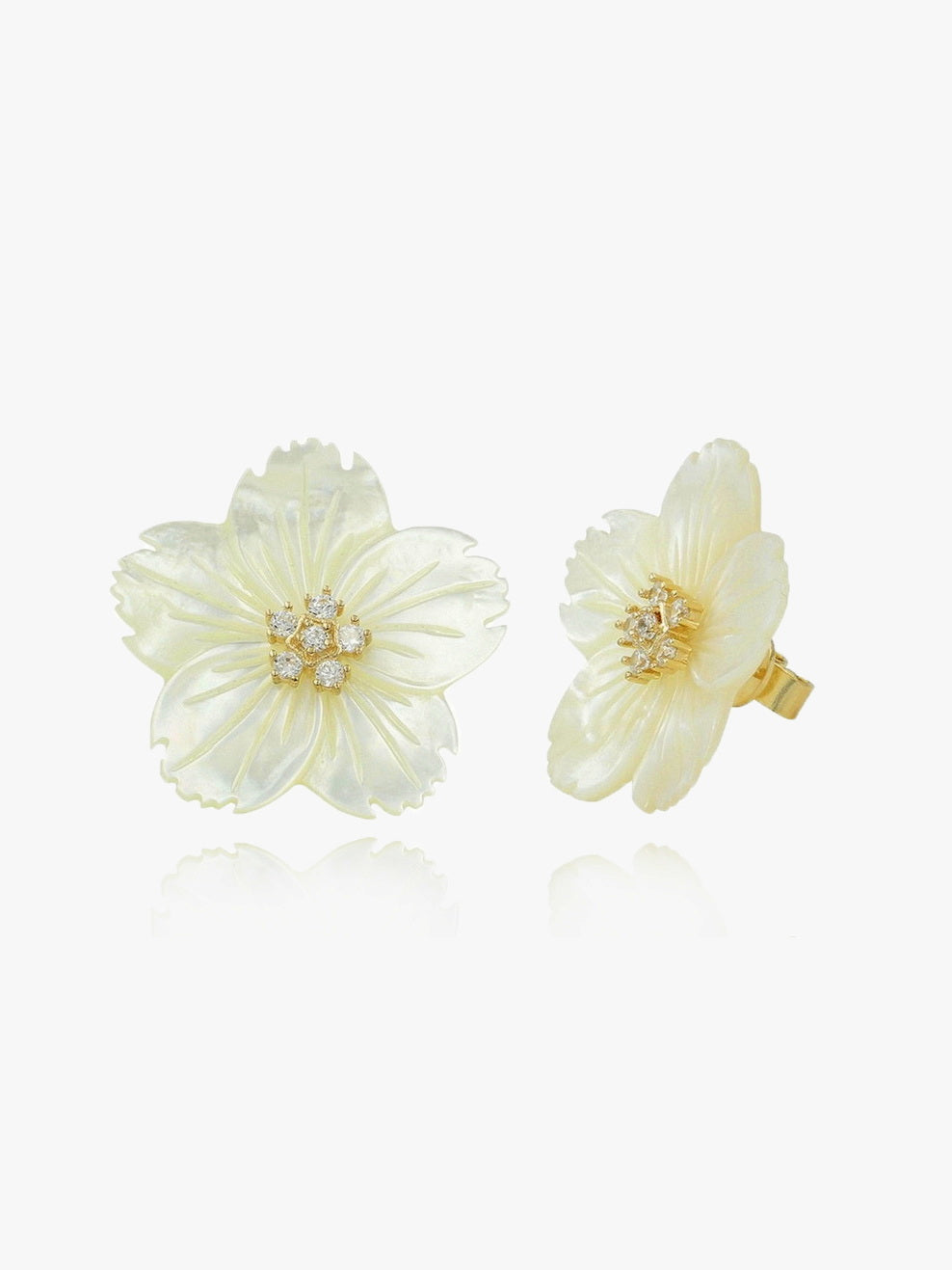 Mother of Pearl Carved Flower Studs Earrings