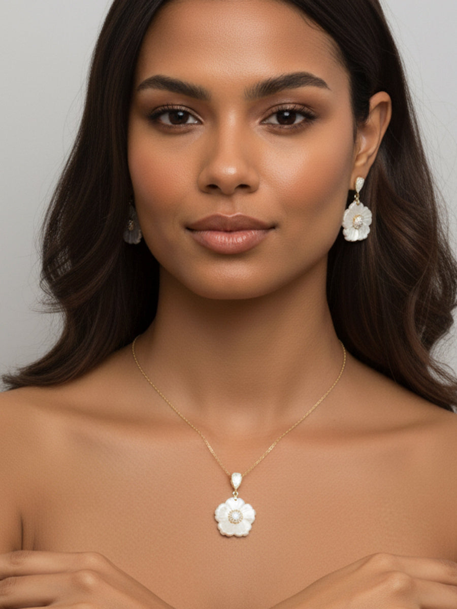 Mother of Pearl With CZ Flower Pendant