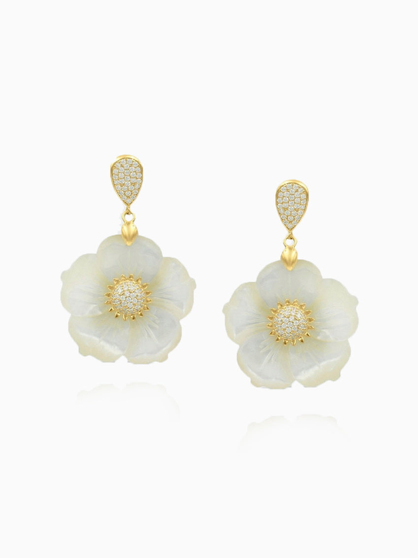 White Flower Dangle Earrings