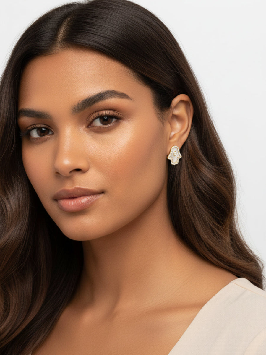 Mother of Pearl Hamsa Stud Earrings