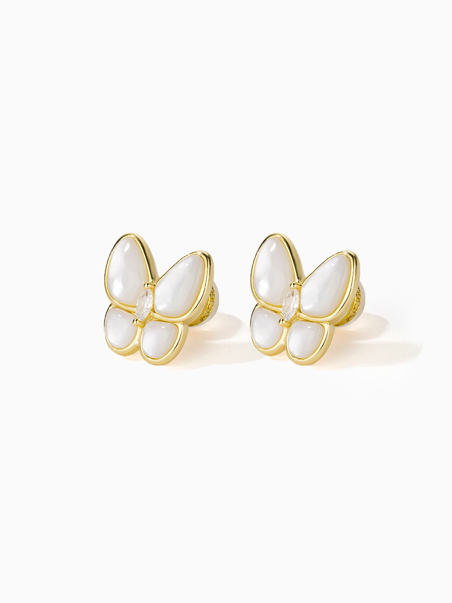 Elegant Mother of Pearl Butterfly CZ Stud Earrings