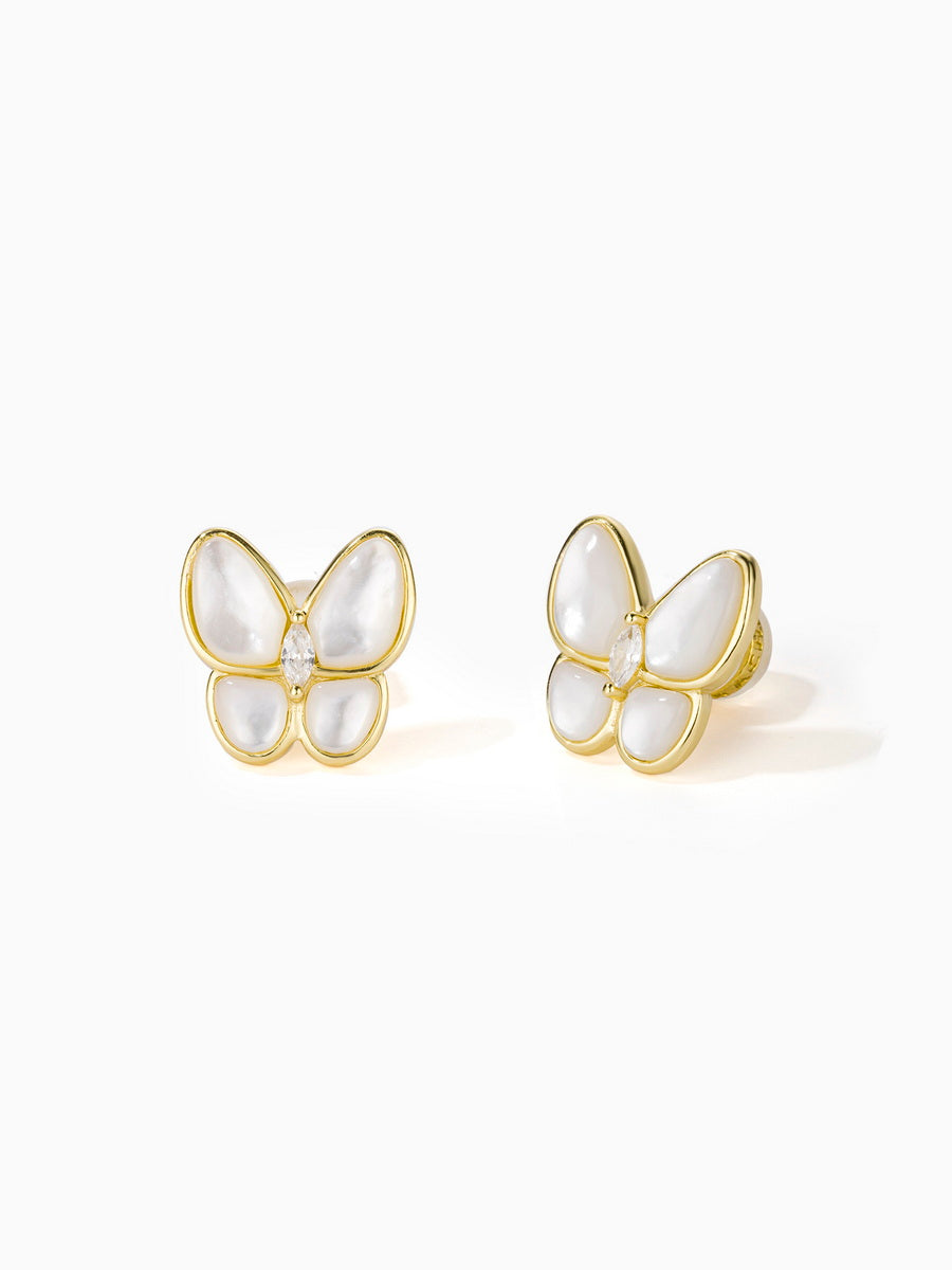 Elegant Mother of Pearl Butterfly CZ Stud Earrings