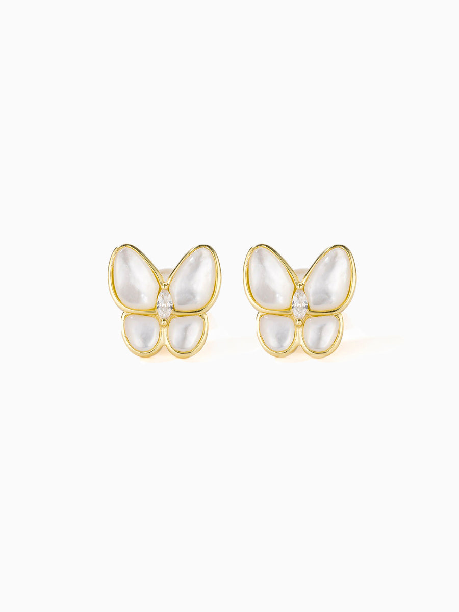 Elegant Mother of Pearl Butterfly CZ Stud Earrings