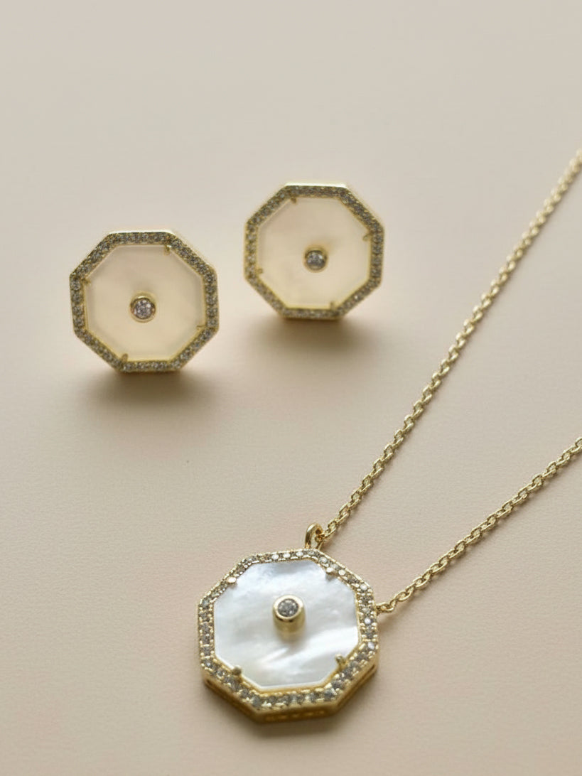 Mother of Pearl Octagon Stud Earrings