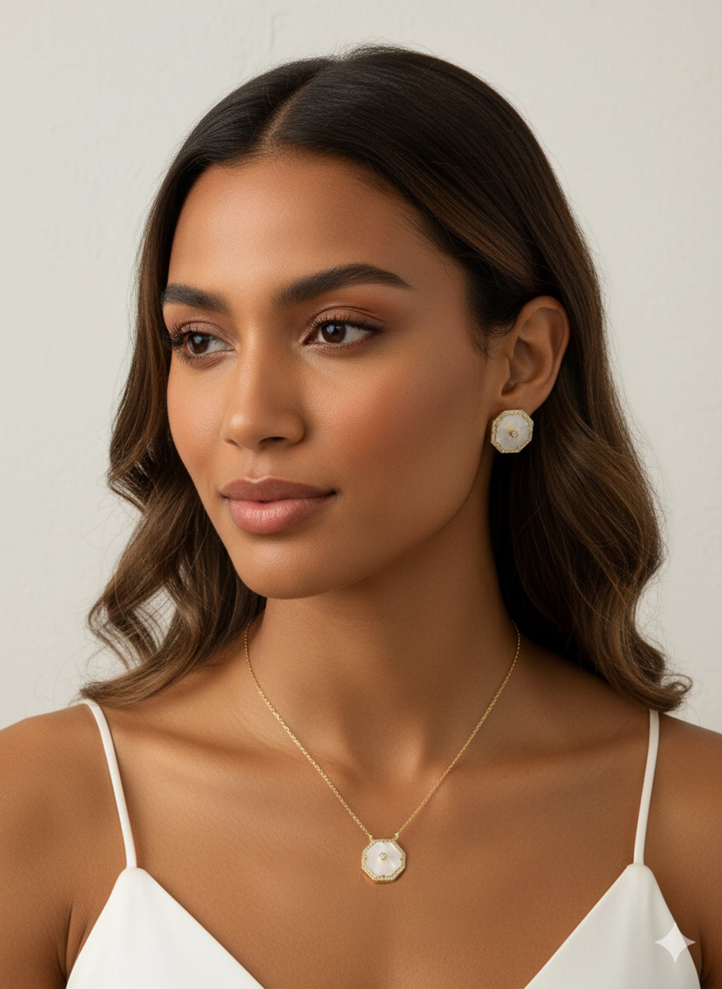 Mother of Pearl Octagon Stud Earrings