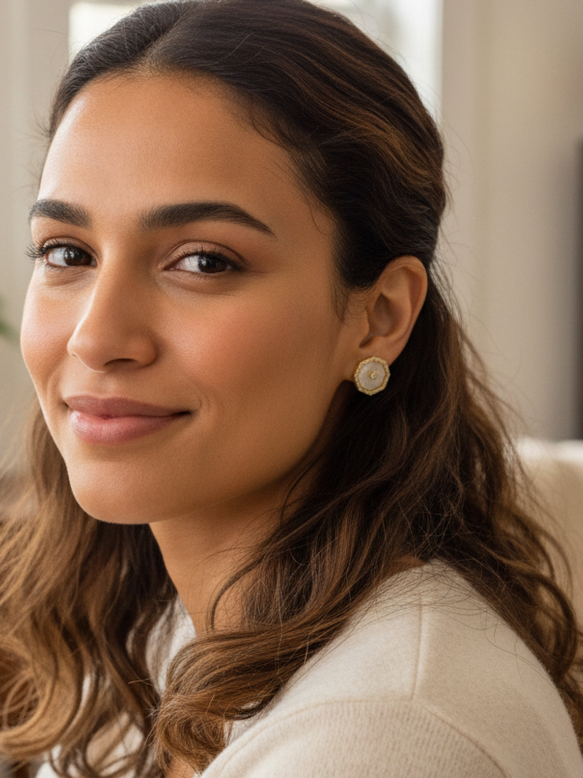 Mother of Pearl Octagon Stud Earrings