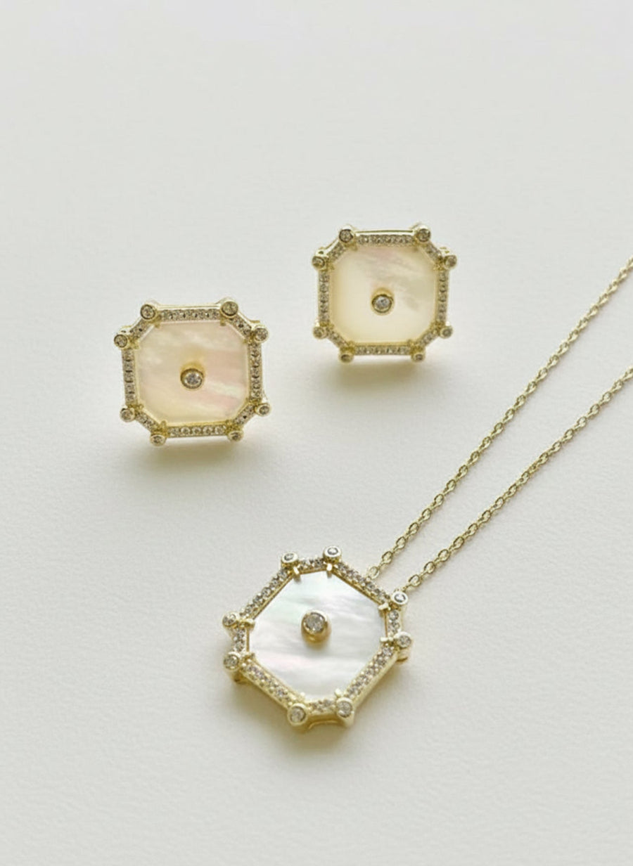 Mother of Pearl Octagon Stud Earrings