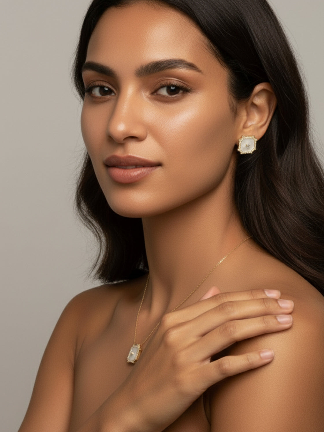 Mother of Pearl Octagon Stud Earrings